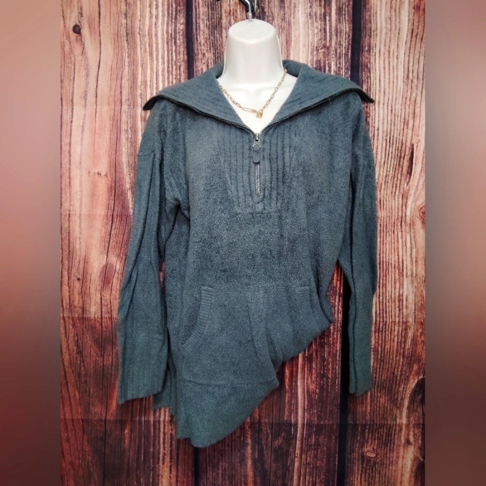 Barefoot Dreams Cozy Gray Sweater Half Zip Size Small